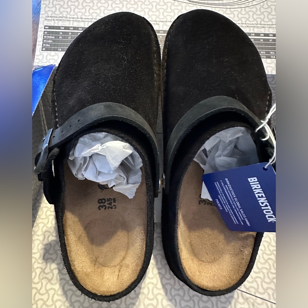 Birkenstock Lutry Black Suede Clogs (size 38)